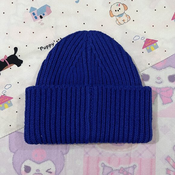 Acne Studios Square Face Knitted Beanie Hat Blue - Picture 2 of 5
